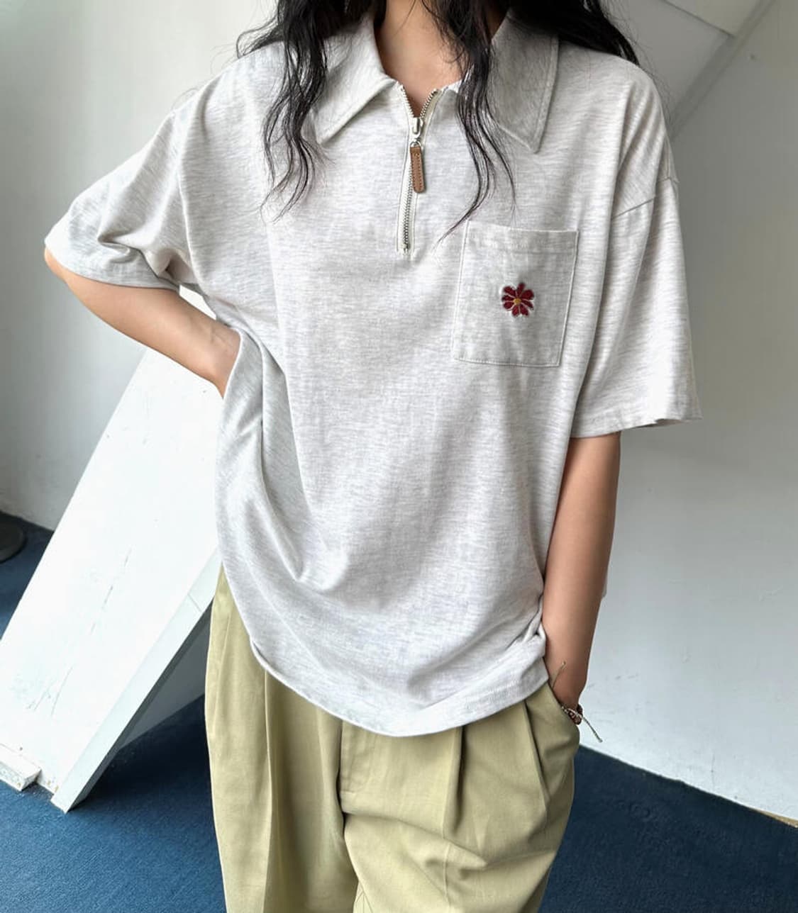 Cotton design zip pullover top 상품이미지9