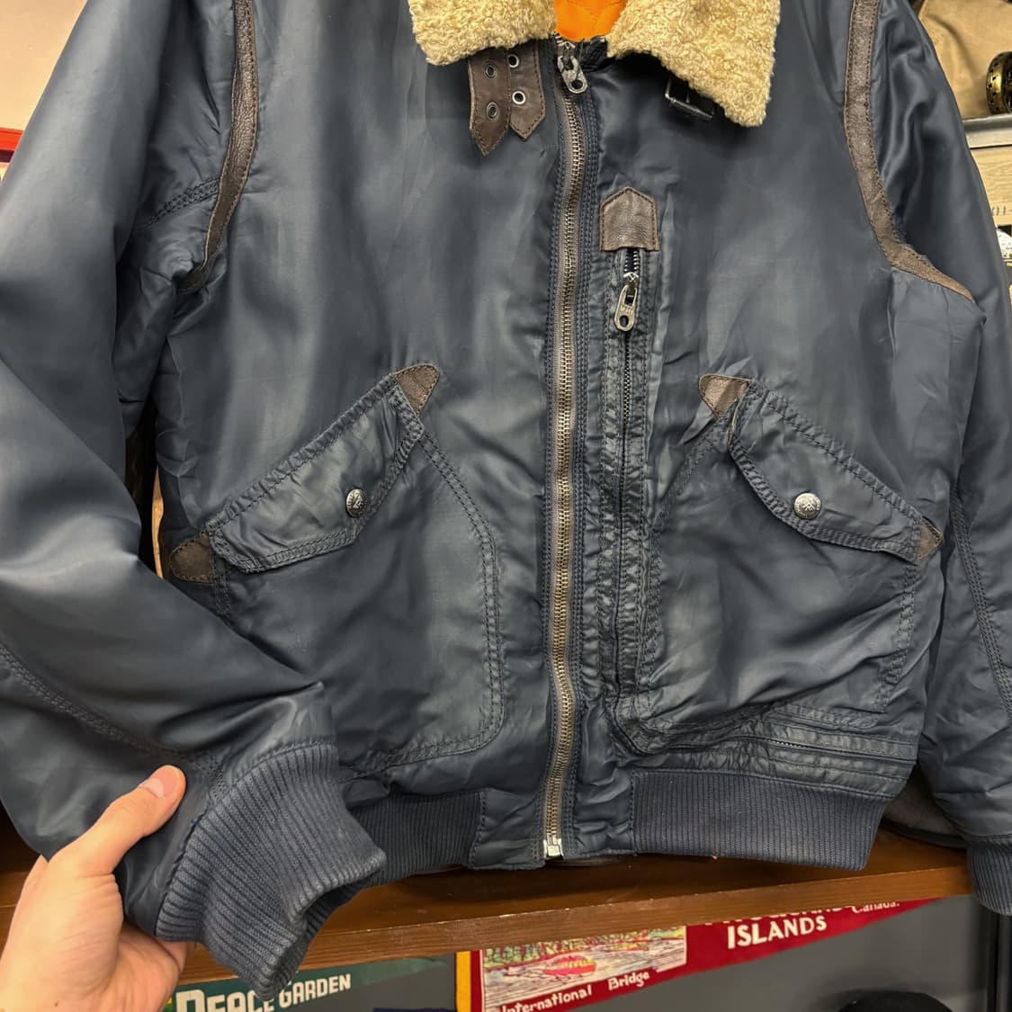 90s 레드스킨 나일론쉘 B-15 플라이트 자켓 윈드플랩 쉐르파 N613 상품이미지4