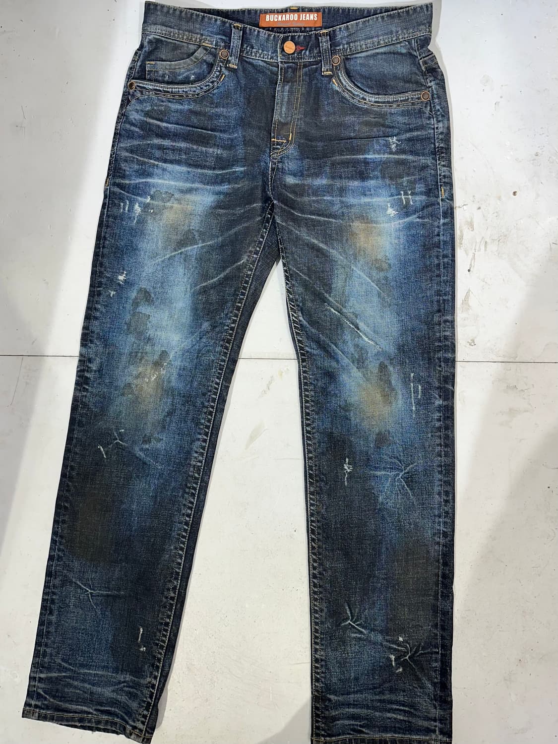 버커루 진청 힙합 워싱 올드스쿨 와이드 데님 팬츠 자수 청바지  상품이미지4