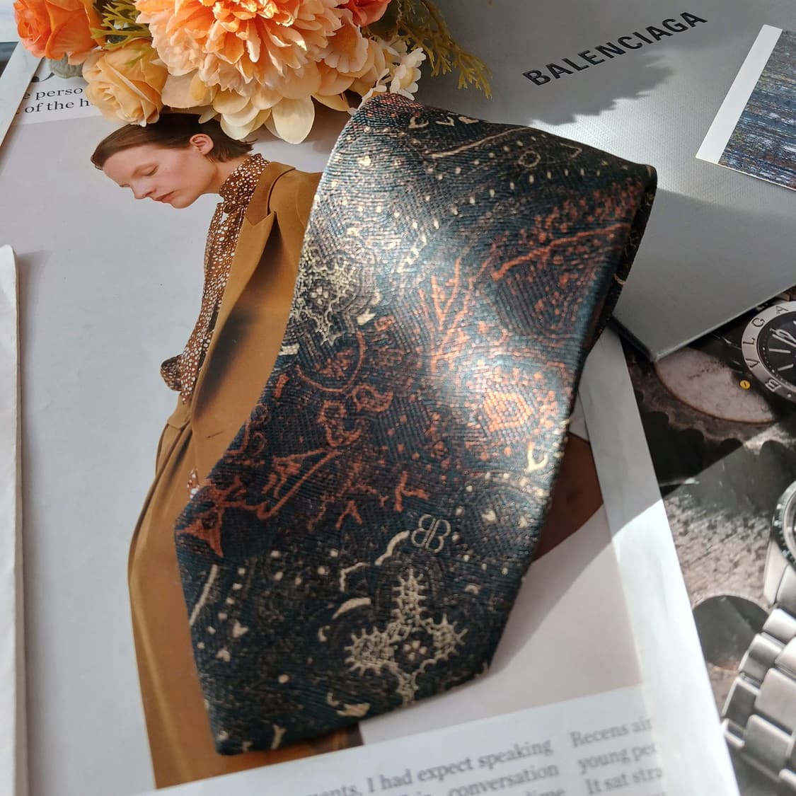 발렌시아가 실크 다크그린 페이즐리 넥타이 8.7cm A+등급 A19581 상품이미지3