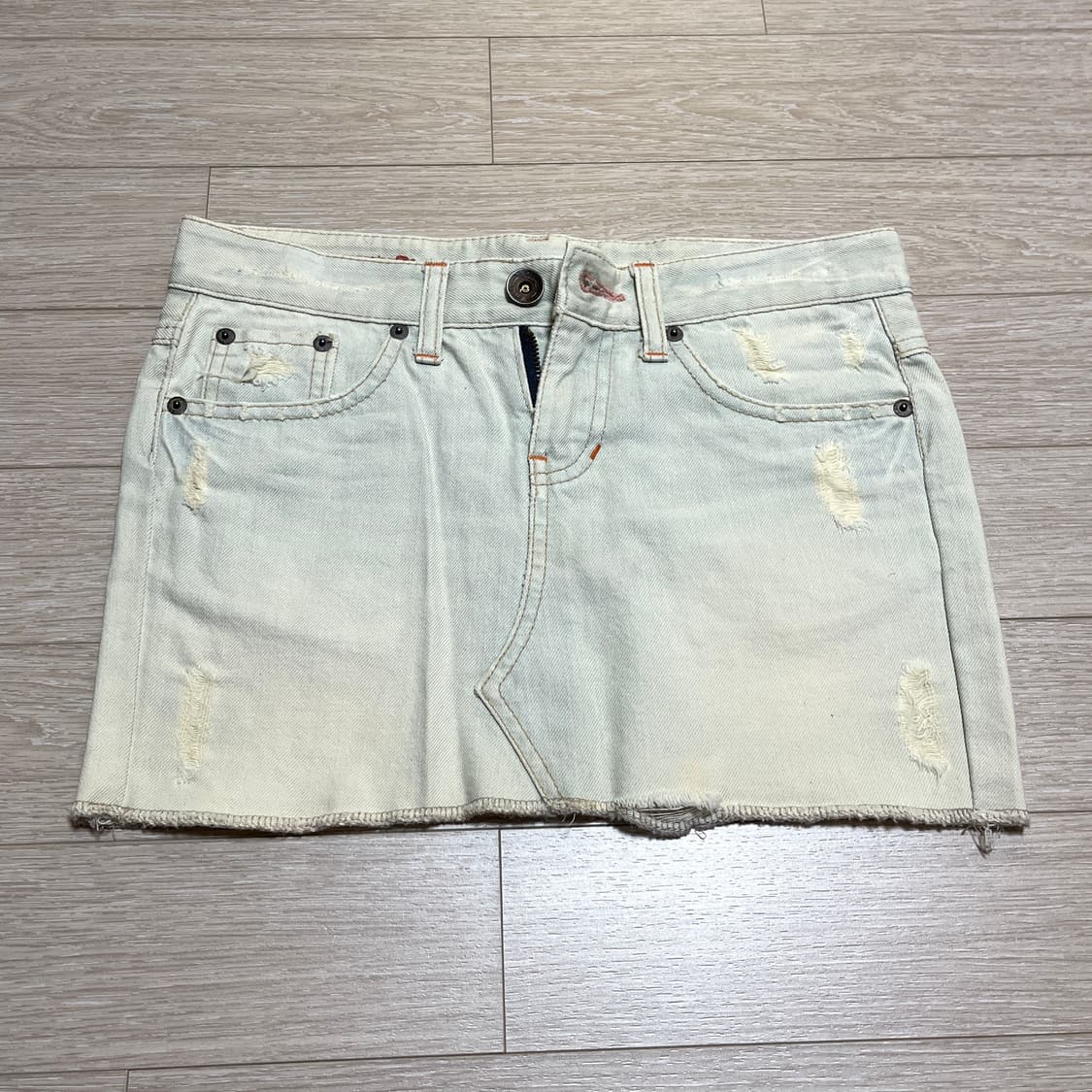 빈티지 데미지 연청 데님 미니 스커트 상품이미지1