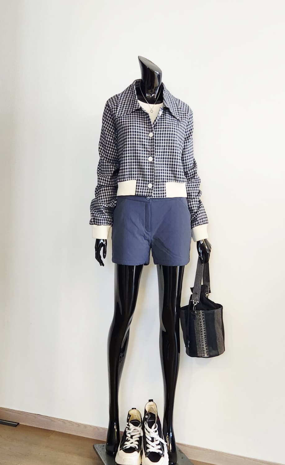 깅엄체크 크롭 자켓  상품이미지1