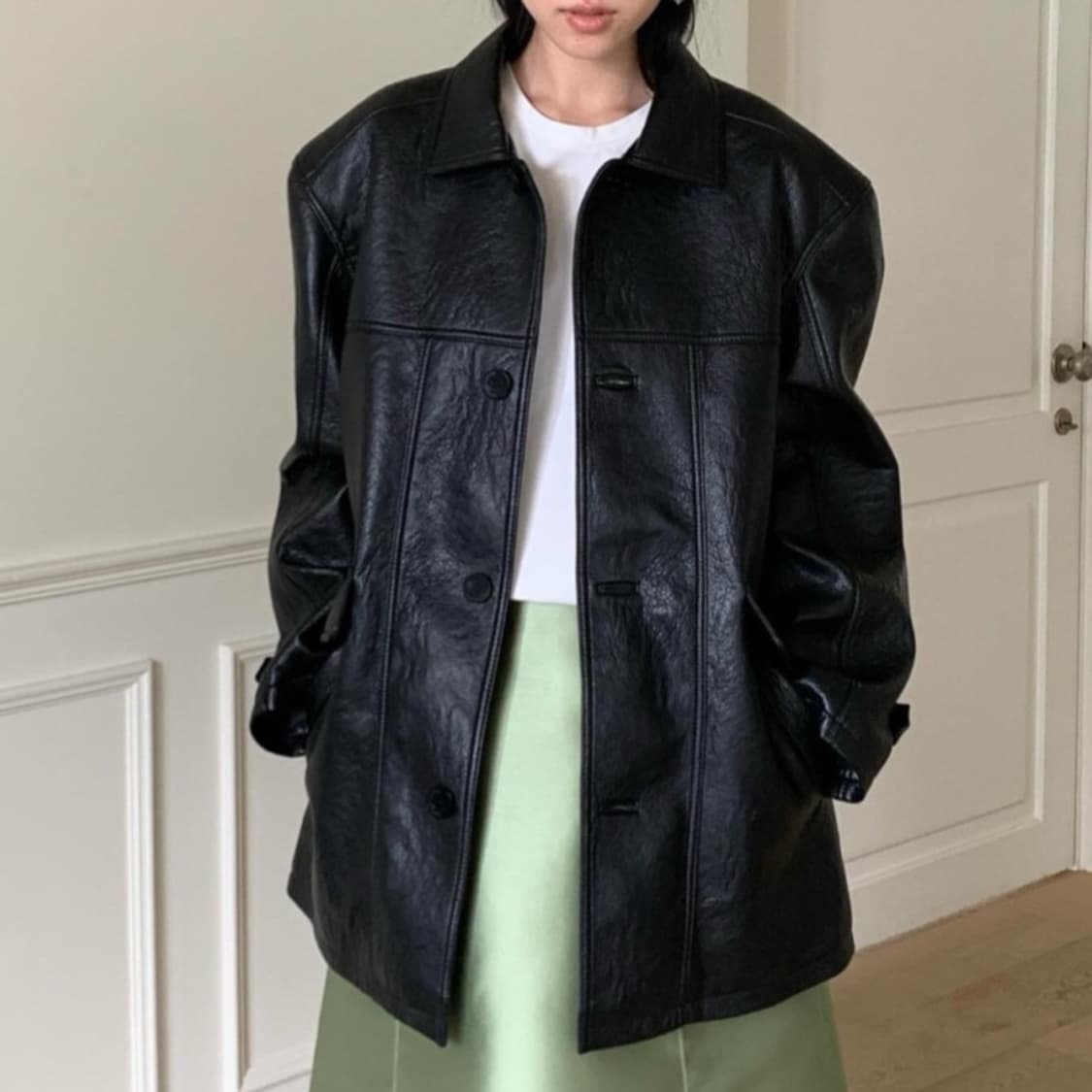 러브마이산타 아워 빈티지 레더 하프 자켓 레더 자켓 가죽 자켓 상품이미지2