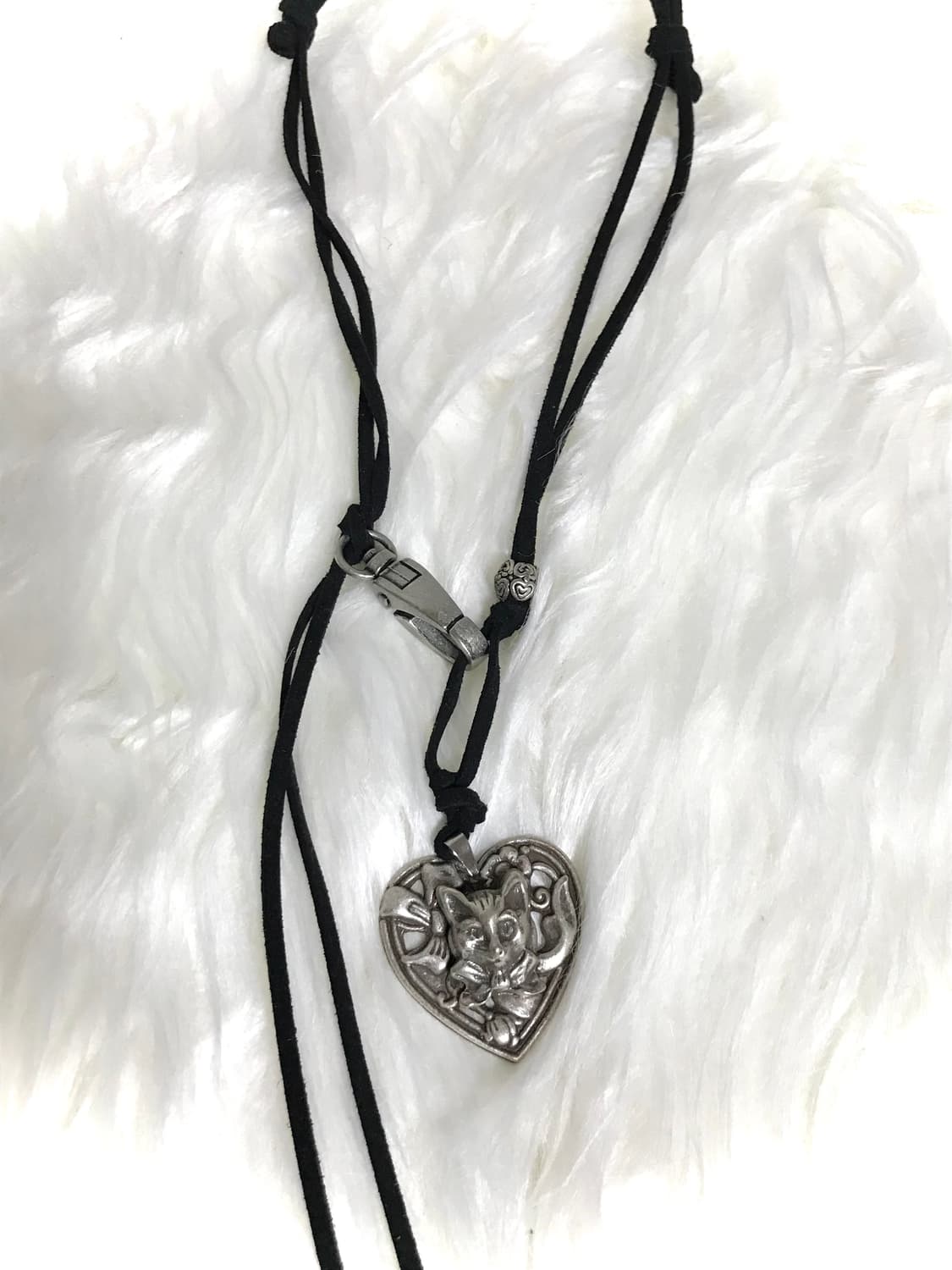 빈티지 엔틱 고양이 스웨이드 끈 길이조절 목걸이 상품이미지1