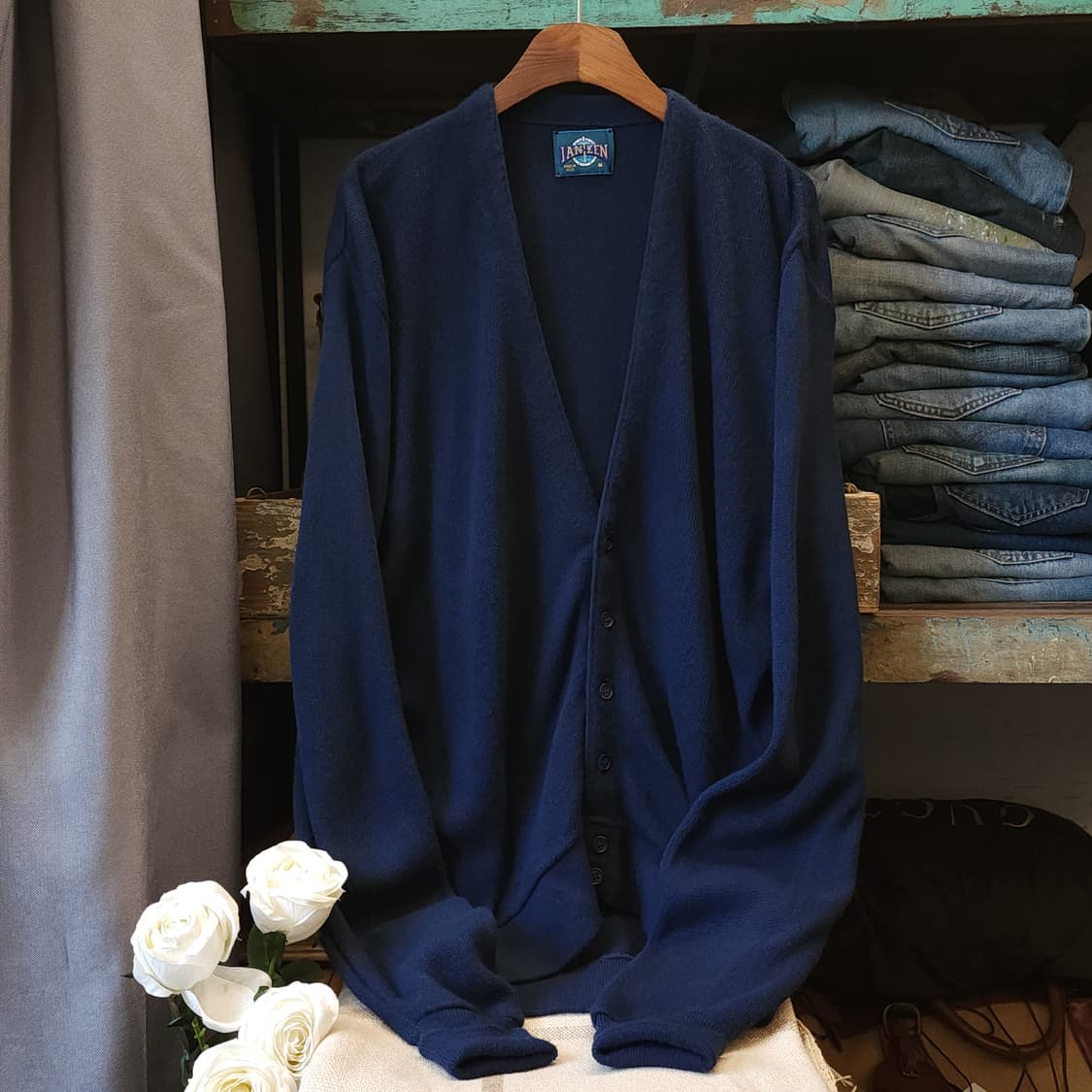 90s 아메리칸 빈티지 가디건 브이넥 가디건 버튼 클로져 네이비 M 상품이미지2