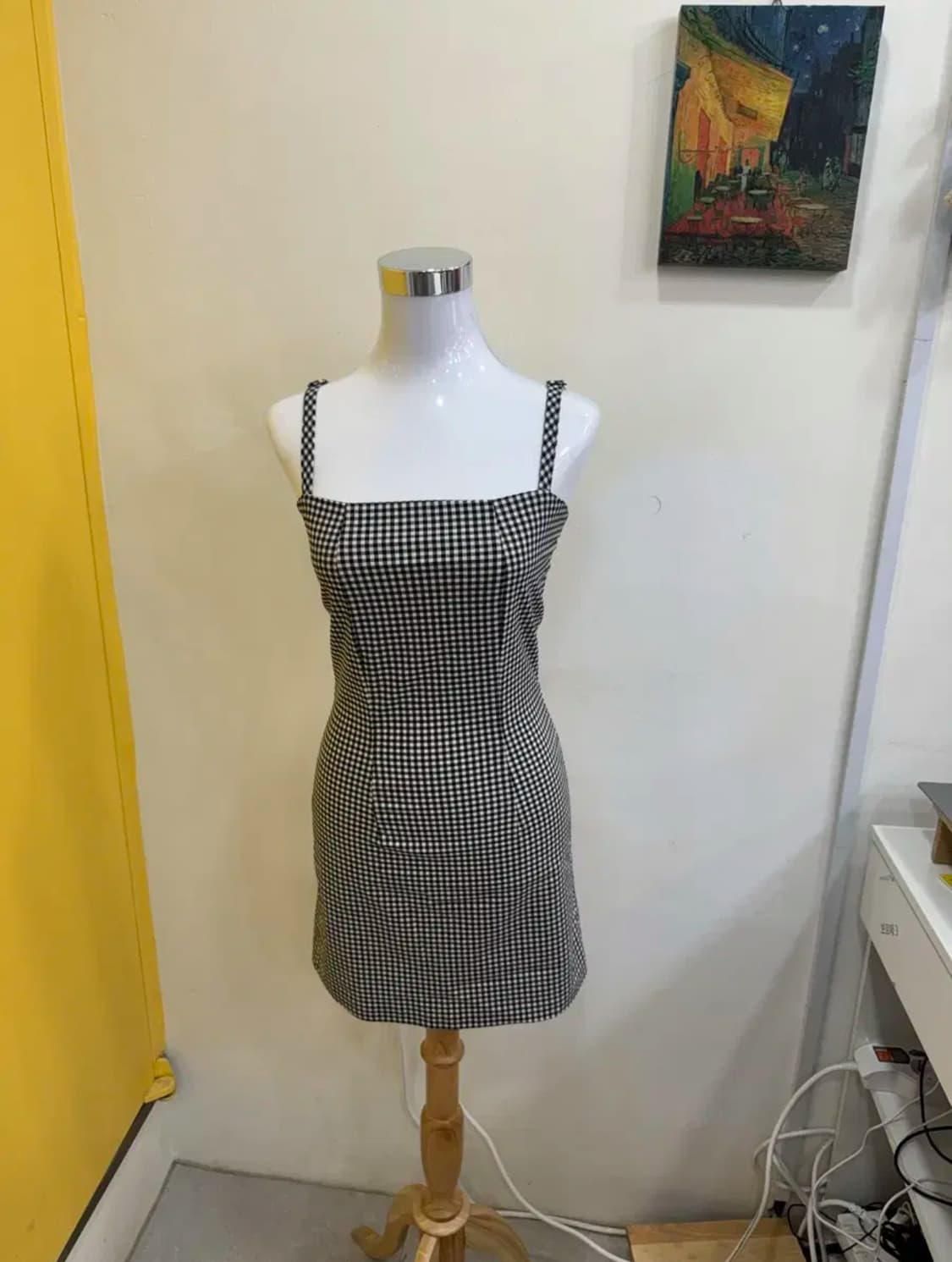 vtg 깅엄 체크 슬림핏 미니 원피스  상품이미지1