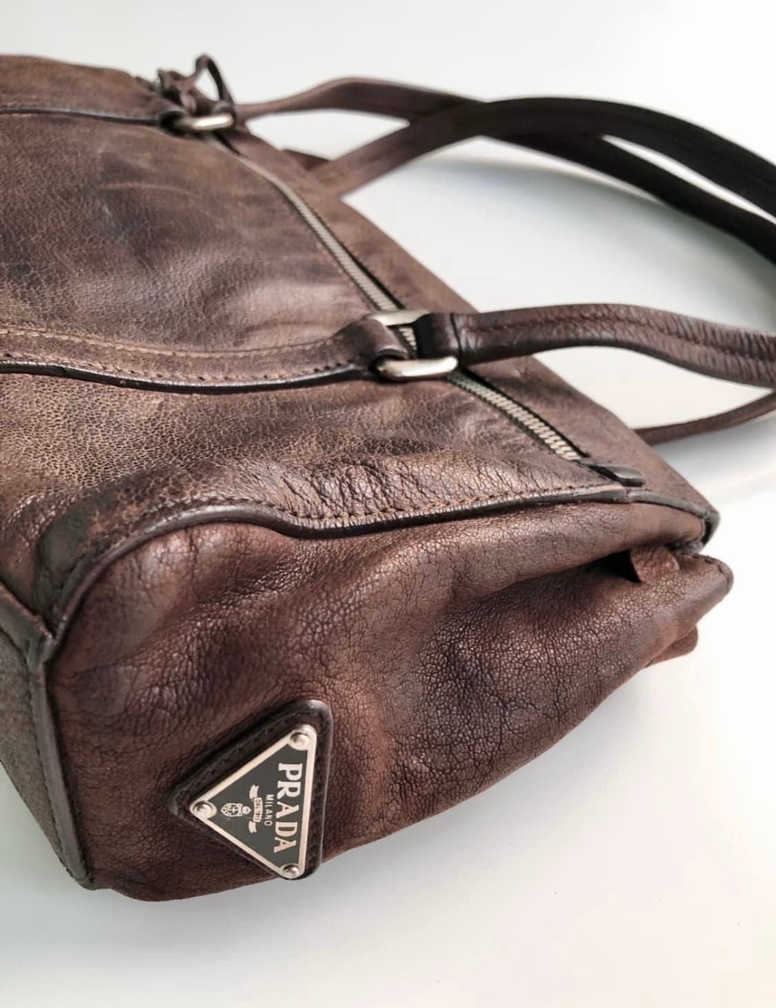 프라다 브라운 레더 숄더백 토트백 상품이미지4