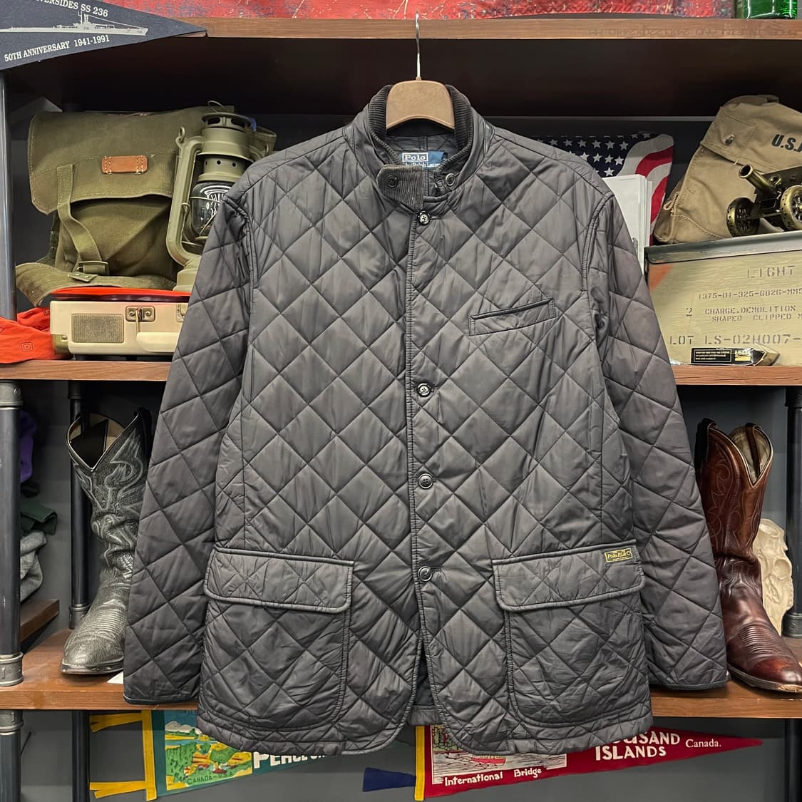 90s 폴로 랄프로렌 버클 넥 레더 엘보 패치 퀼팅 자켓 컨트리 상품이미지1