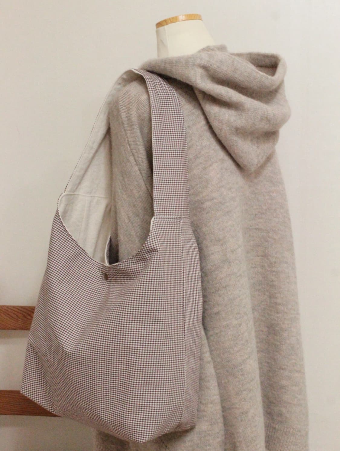 핸드메이드 브라운체크 가방 원핸들백 상품이미지4