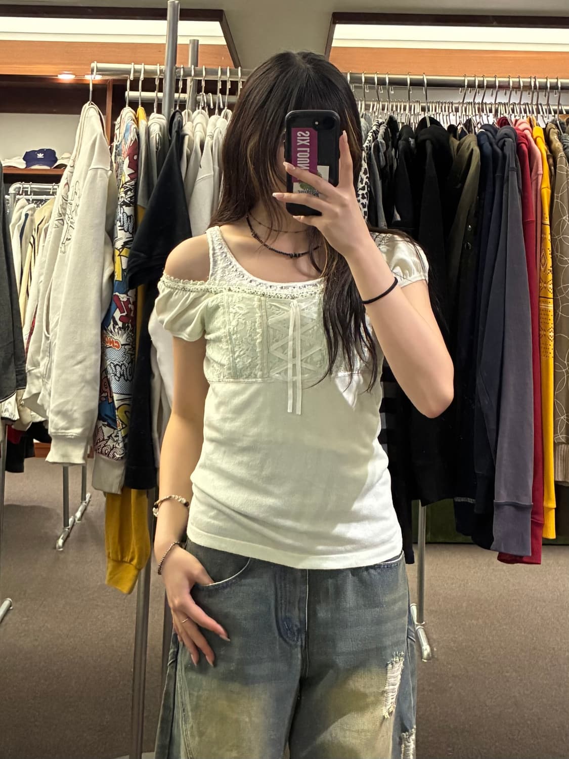 M)Cecil McBEE vintage 민트 큐빅 레이스 퍼플 탑 상품이미지1