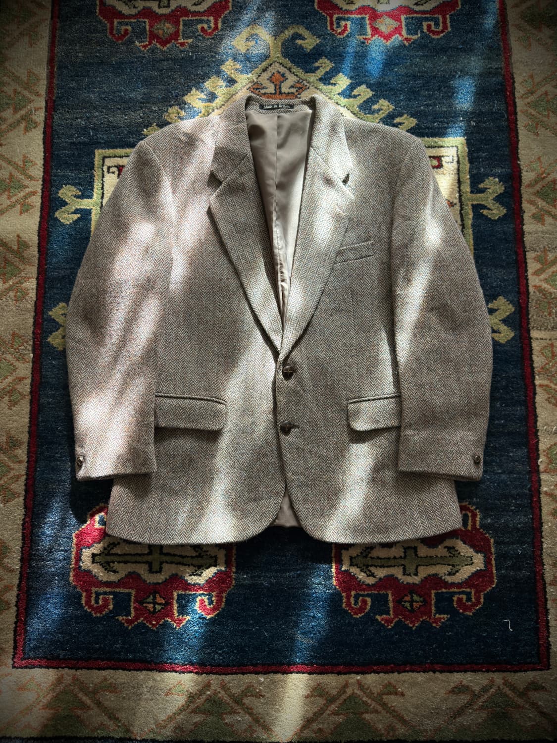 90s 헤리스트위드 그린우즈 헤링본 울 블레이저 상품이미지1