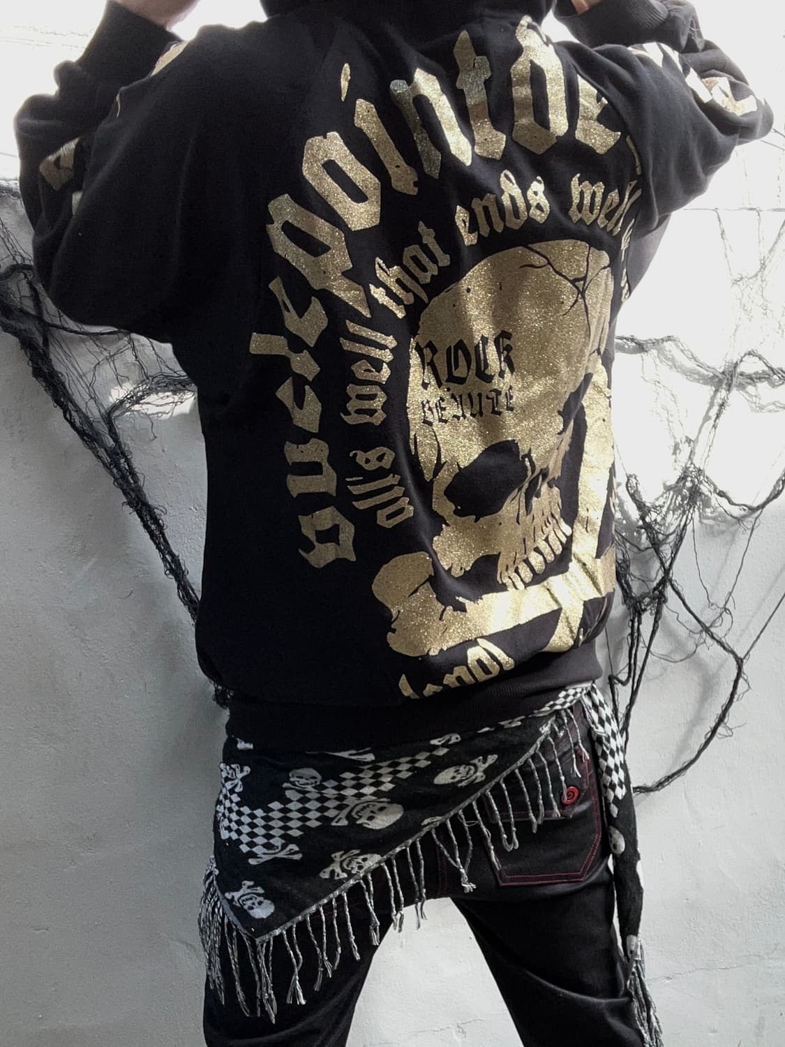 *rare* 00s JPN 펑크 글리터 스컬 프린팅 후드집업 상품이미지1