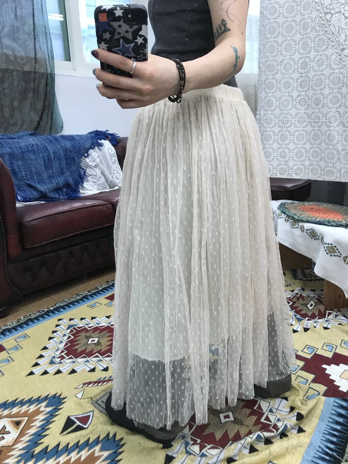 빈티지 여성 도트 밴딩 롱 스커트 (Z1019) 상품이미지2