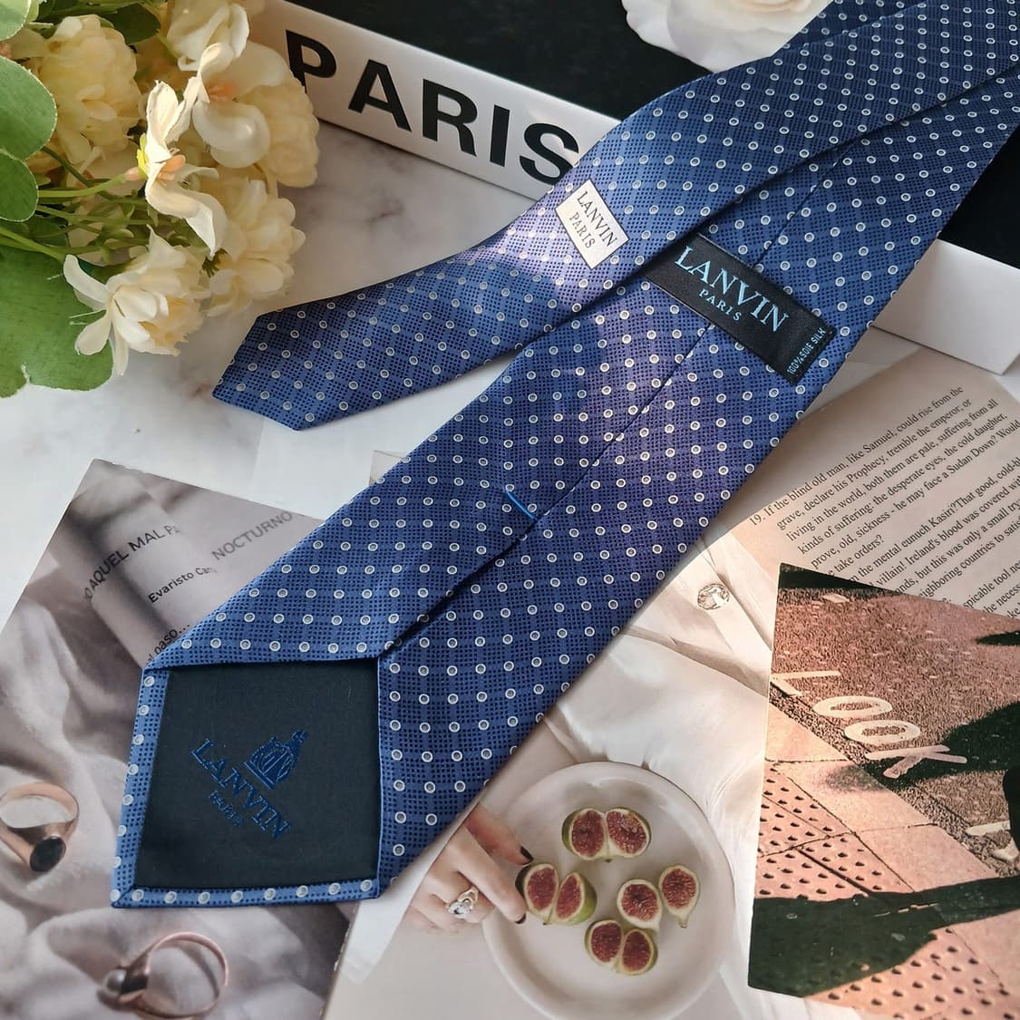 LANVIN 랑방 실크 네이비 도트 패턴 넥타이 8cm A+등급 E751 상품이미지5