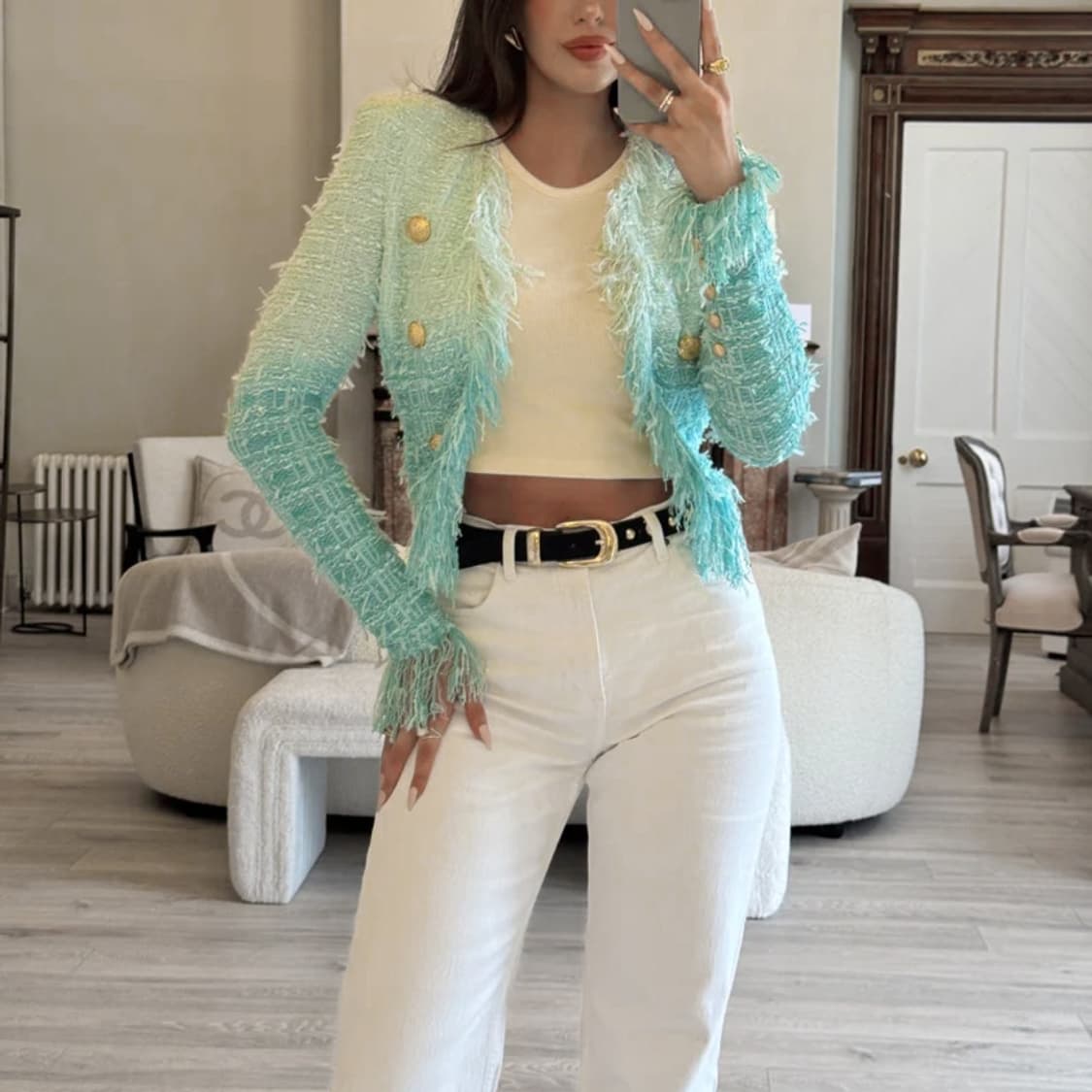 발망 프린지 타이다이 트위드 자켓 상품이미지1