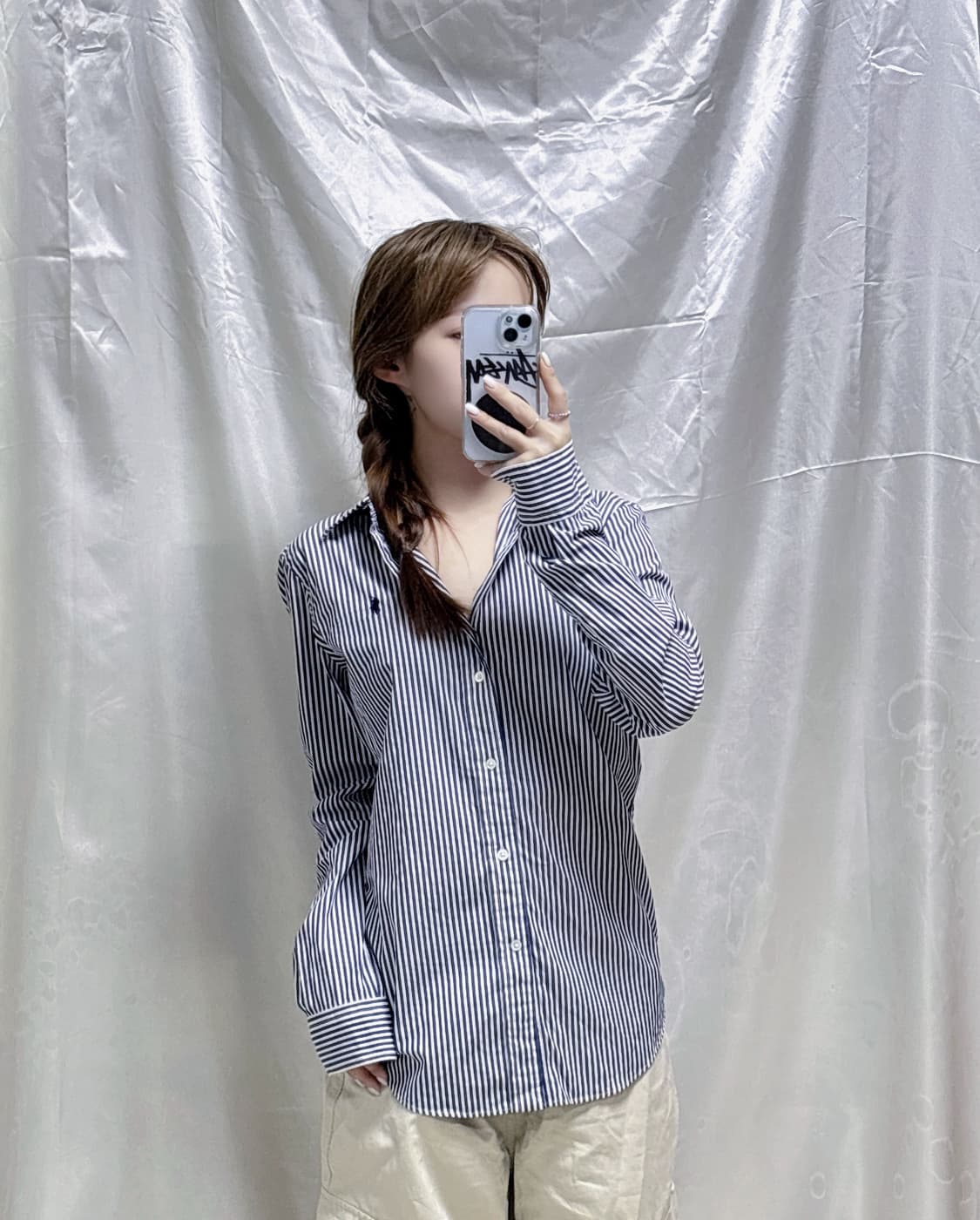 폴로 랄프로렌 네이비포니 딱붙핏 스트라이프 셔츠  상품이미지2