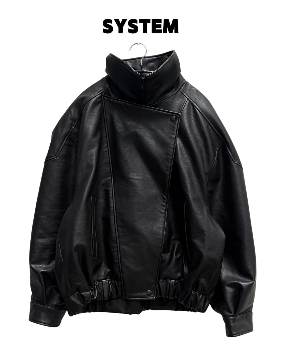 (새상품급) 25SS시스템 오버사이즈 레더 밴딩 자켓 다크브라운 상품이미지1