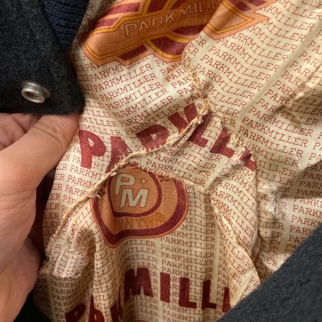 90s 파크 밀러 빅 자수 패치 레더 암 바시티 자켓 상품이미지7