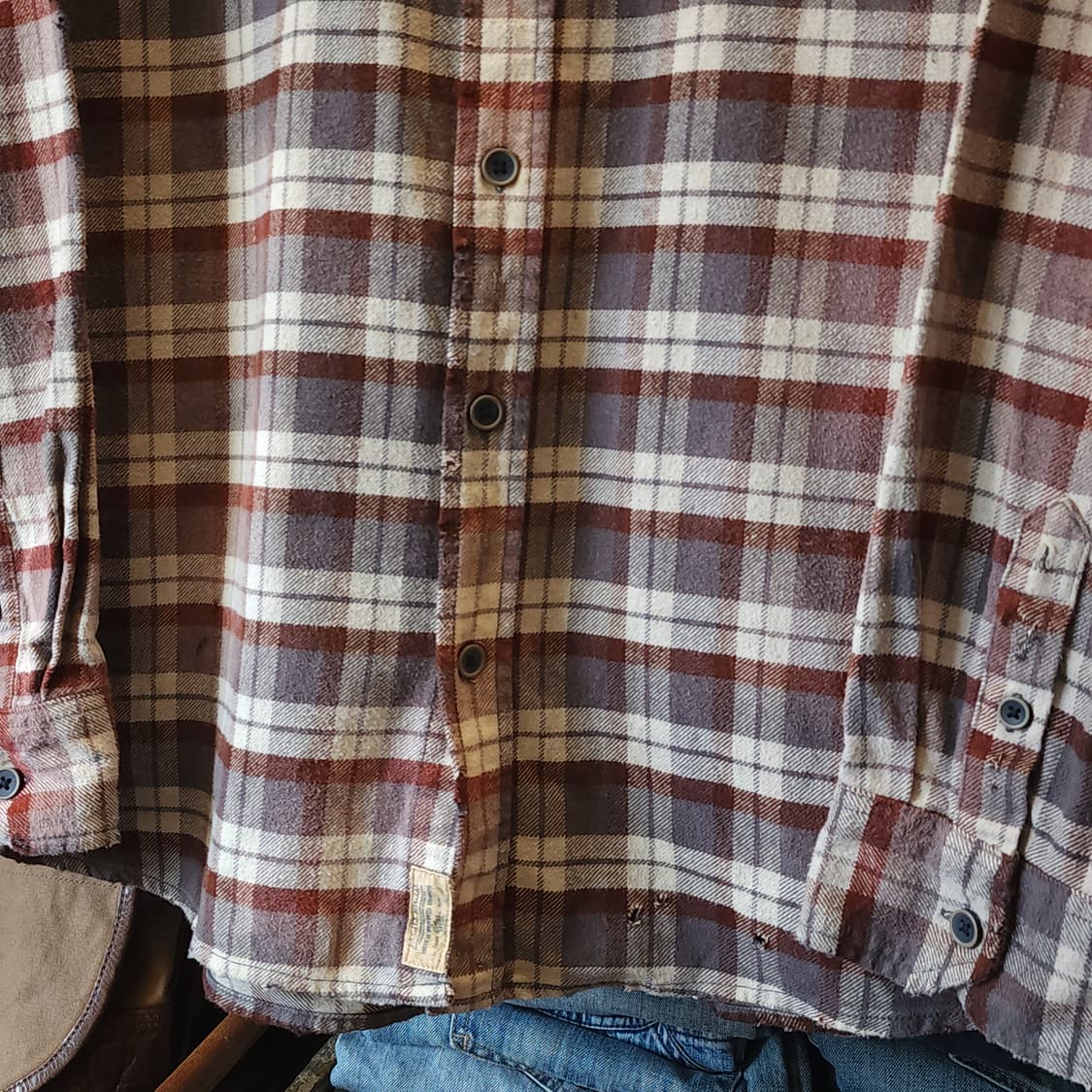 90s 빈티지 체크셔츠 헤비 플란넬 워크셔츠 썬페이딩 브라운 xl 상품이미지7