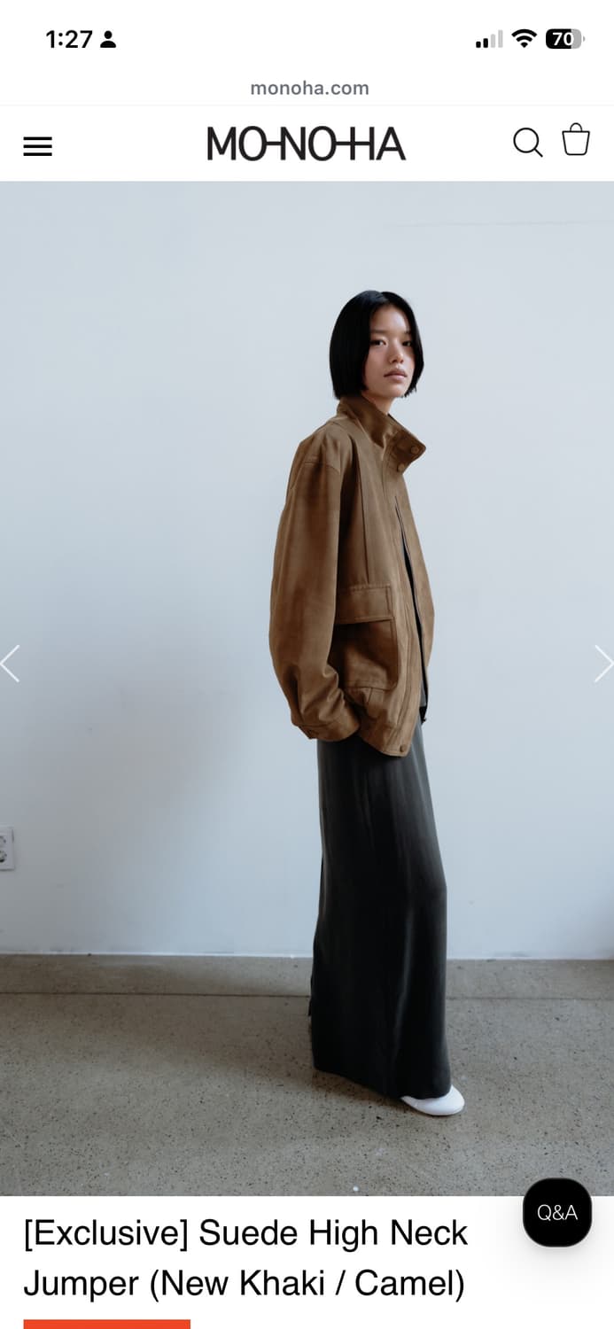 모노하 하이넥 스웨이드 점퍼 카멜  상품이미지1