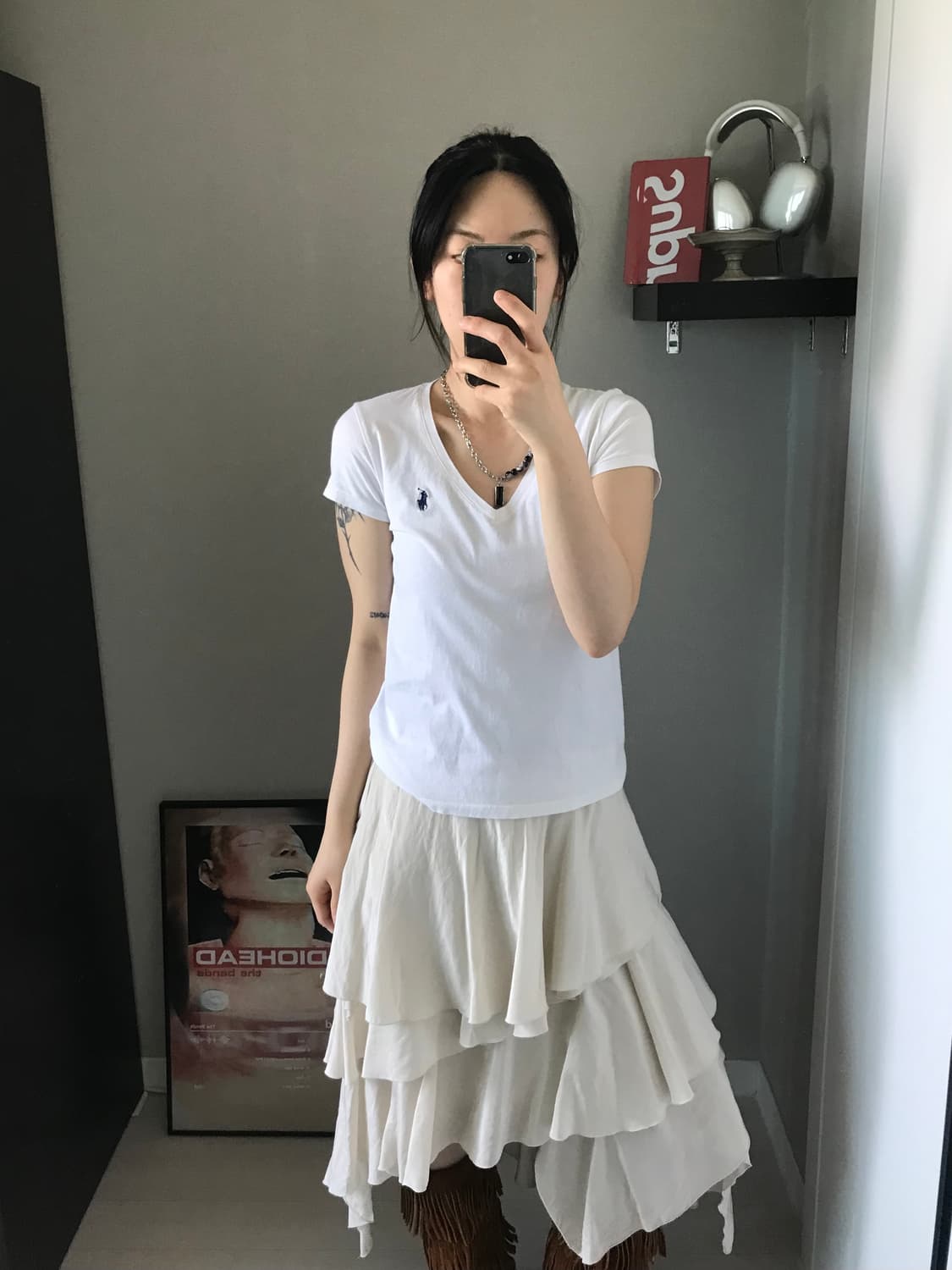 폴로 랄프로렌 포니 로고 화이트 브이넥 반팔 상품이미지2