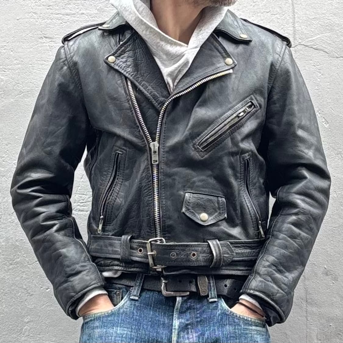 올드 레더 더블 라이더 자켓 상품이미지7