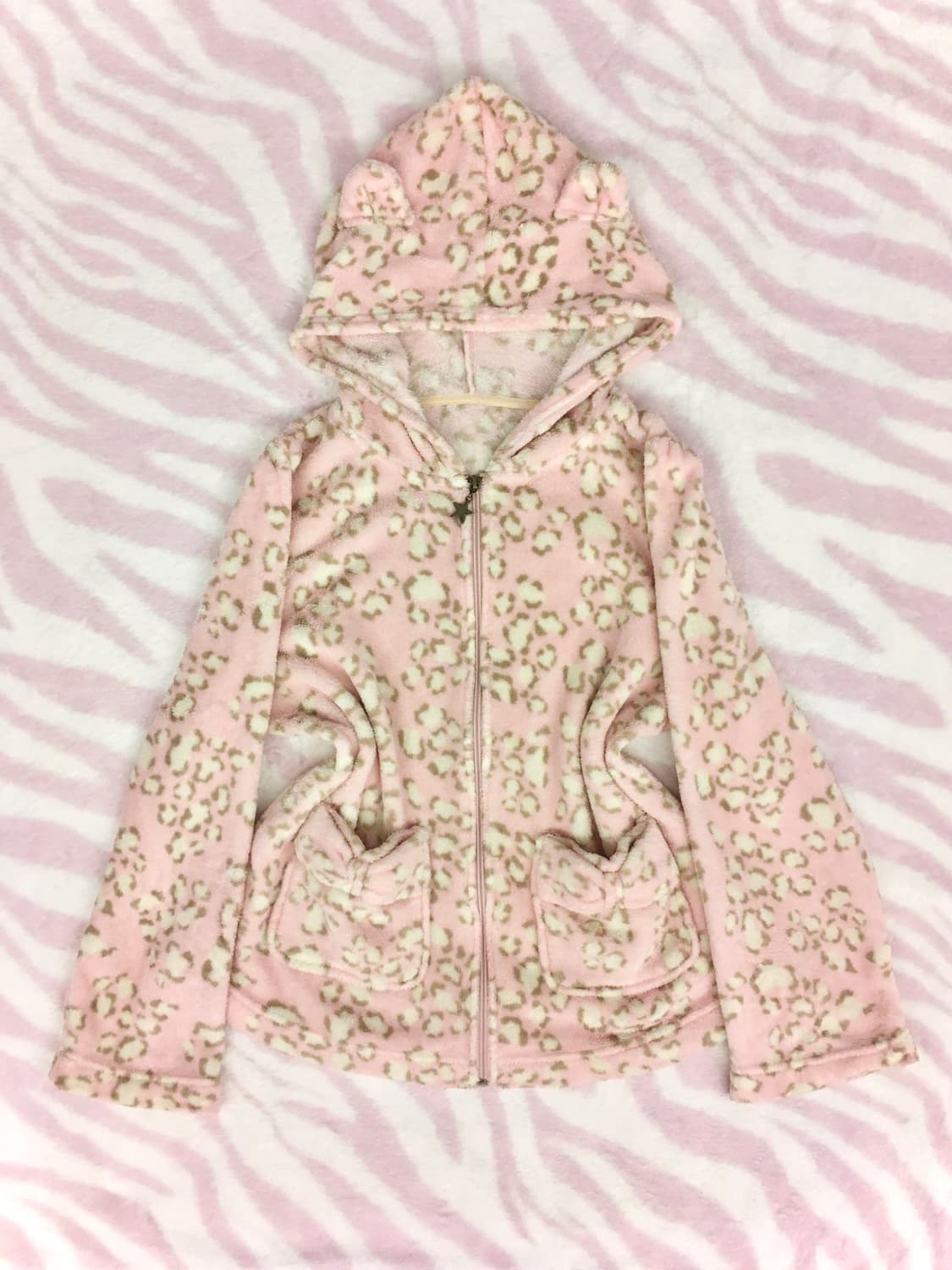 핑크 레오파드 쿠마미미 리본포켓 퍼 후드집업 히메갸루 조지후쿠 상품이미지1