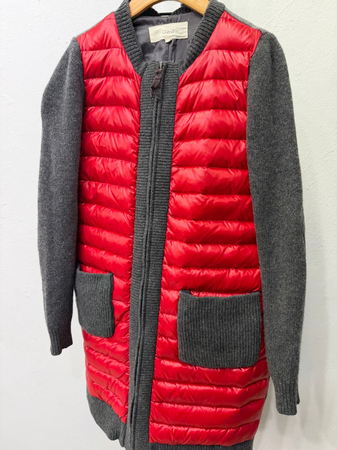 정품) O2ND 오즈세컨 한섬 레드 패딩 니트 덕다운 패딩 44 상품이미지3