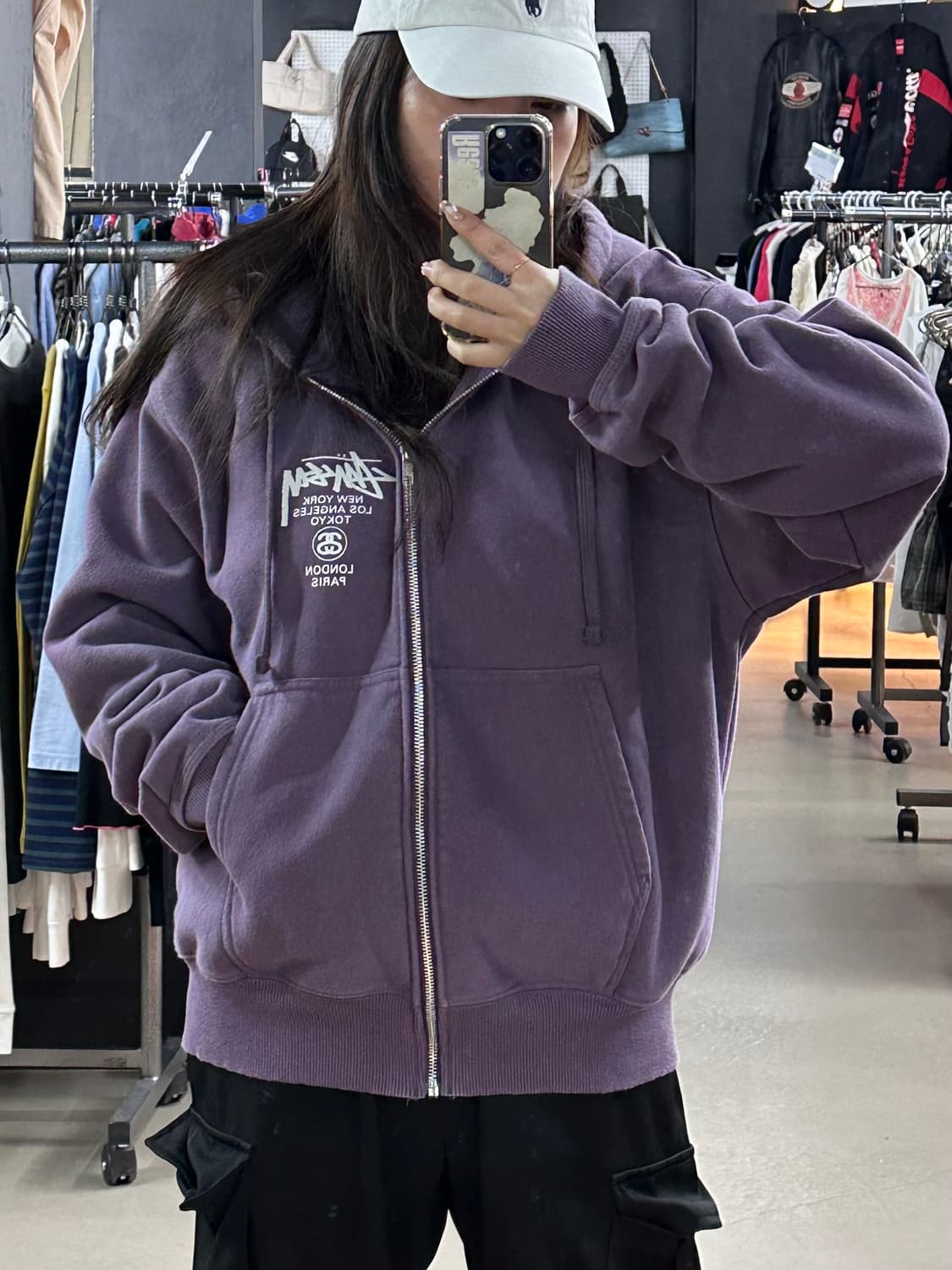 스투시 (Stüssy)월드투어 로고 집업 후드 (퍼플) 상품이미지2