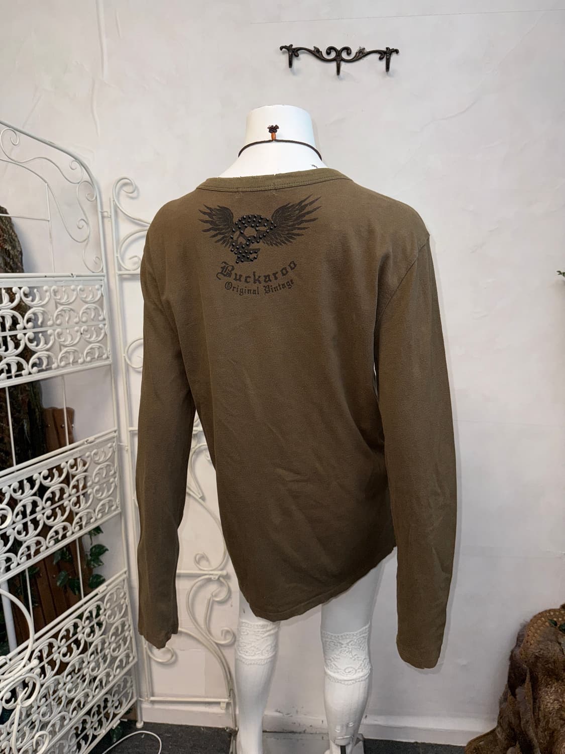 Buckaroo khaki brown lettering skull t 상품이미지7