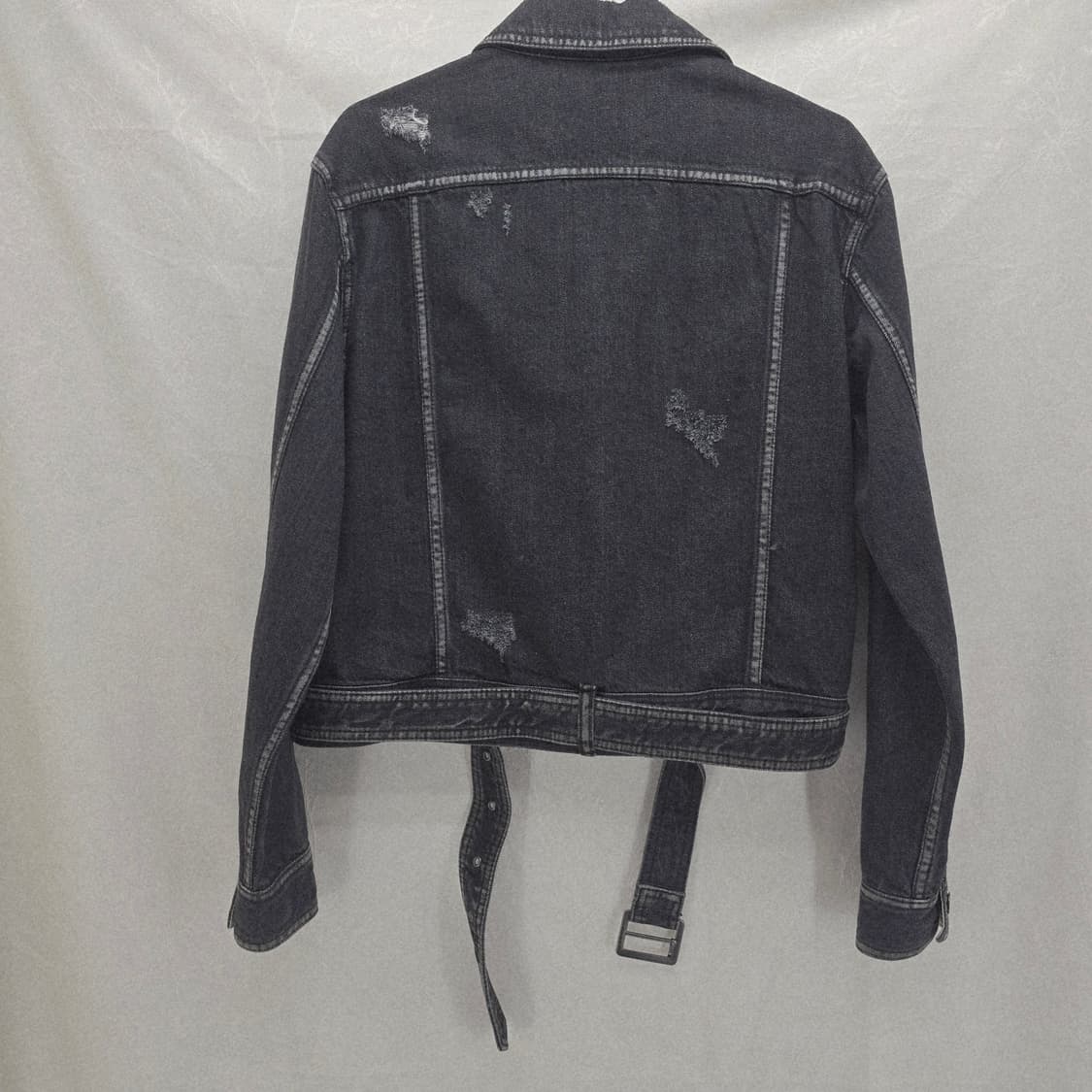 D.PLAT 데님 크롭 자켓 벨트 데미지 블랙 상품이미지2