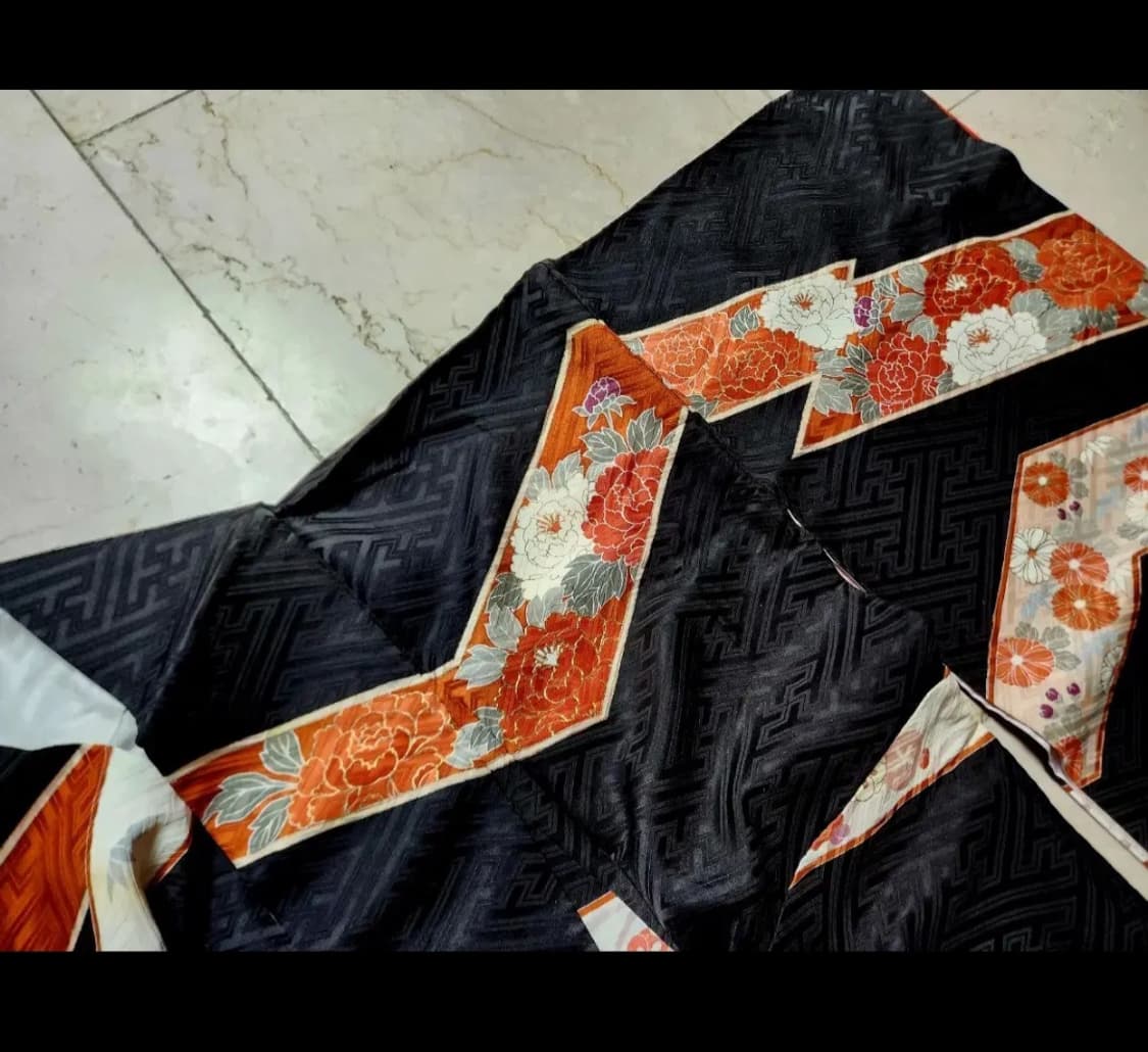 일본 장인제작 실크 후리소데 기모노+오비+속 기모노 세트2 상품이미지7