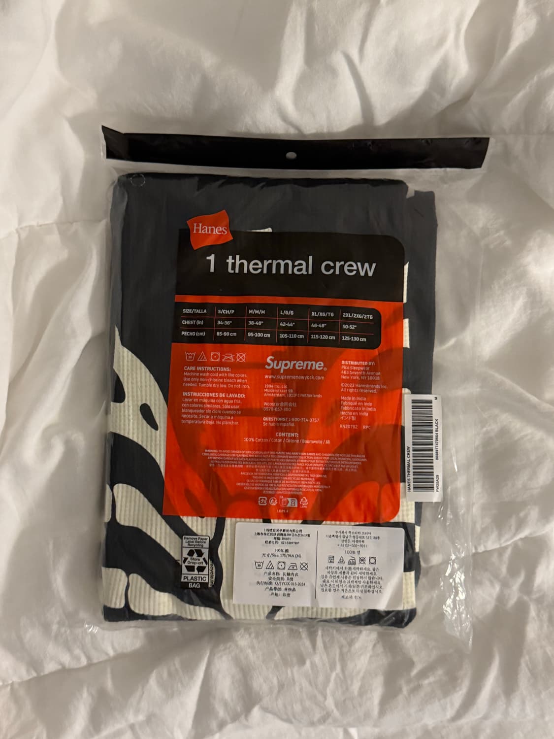 슈프림 헤인즈 본즈 써멀 블랙 M 상품이미지1