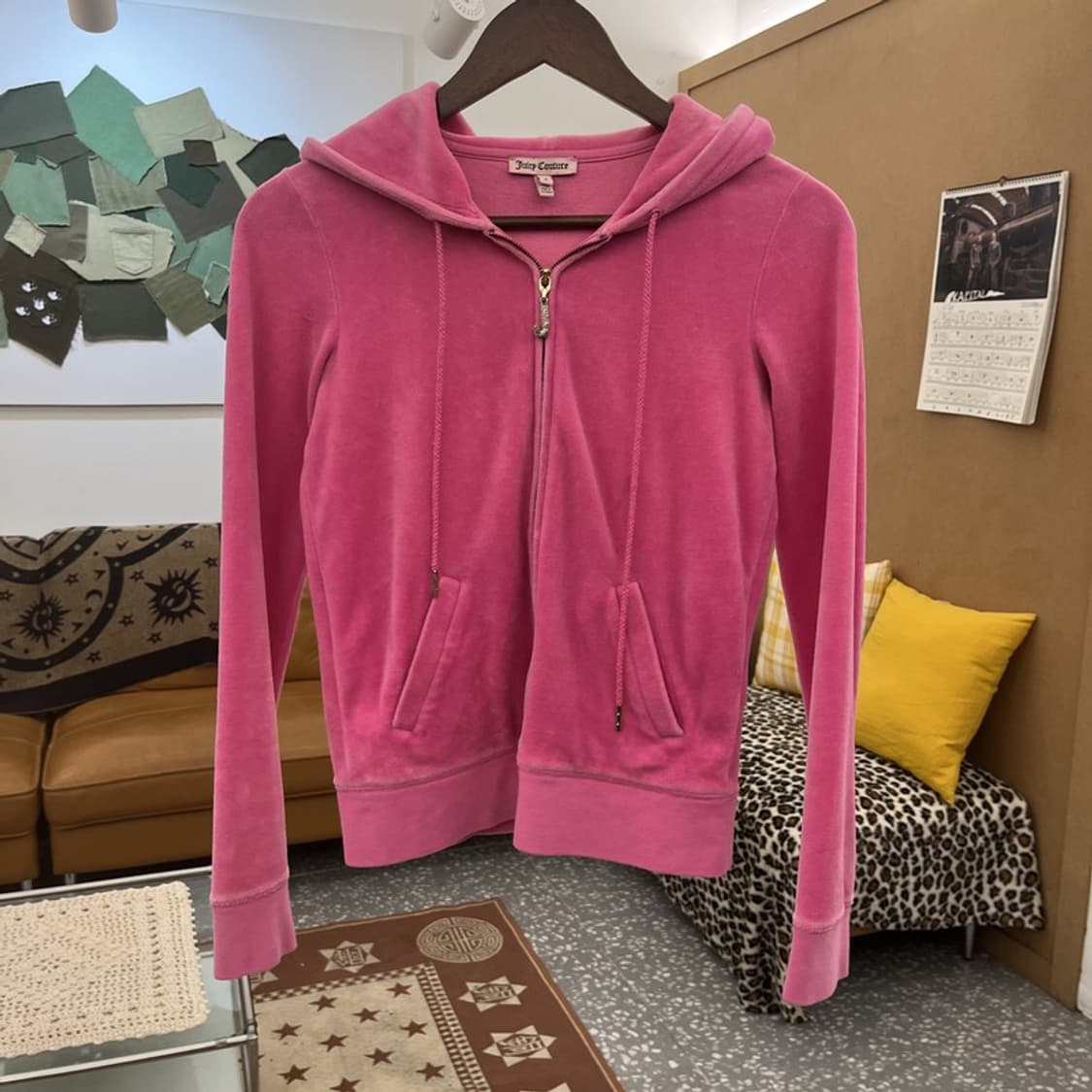 쥬시 꾸뛰르 Y2K 00's 레트로 핫핑크 벨벳 후드집업 S C10076 상품이미지3