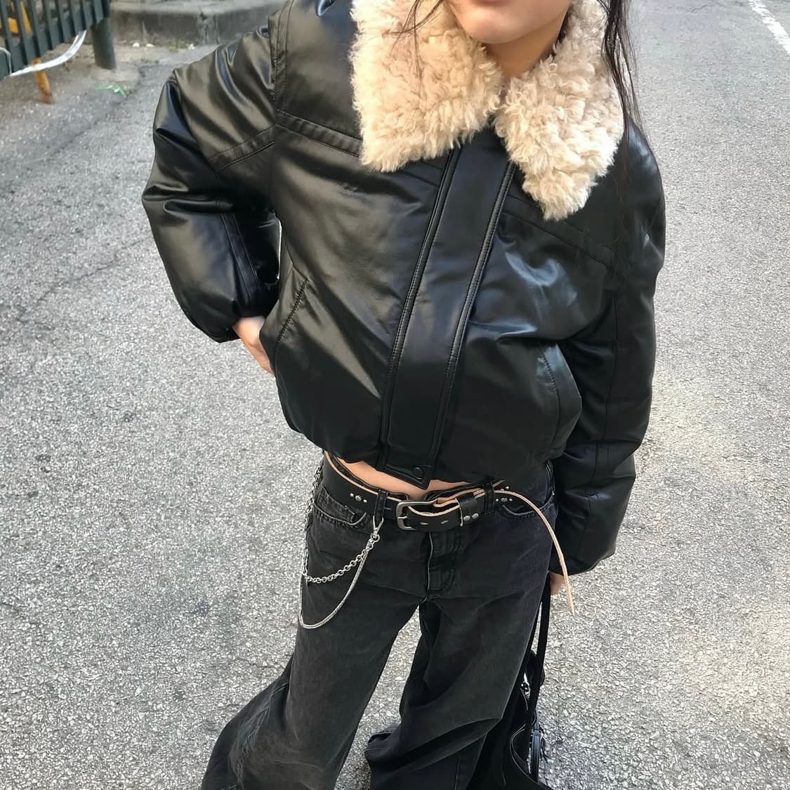 스탠드 스튜디오 퍼 레더 봄버 자켓 상품이미지1