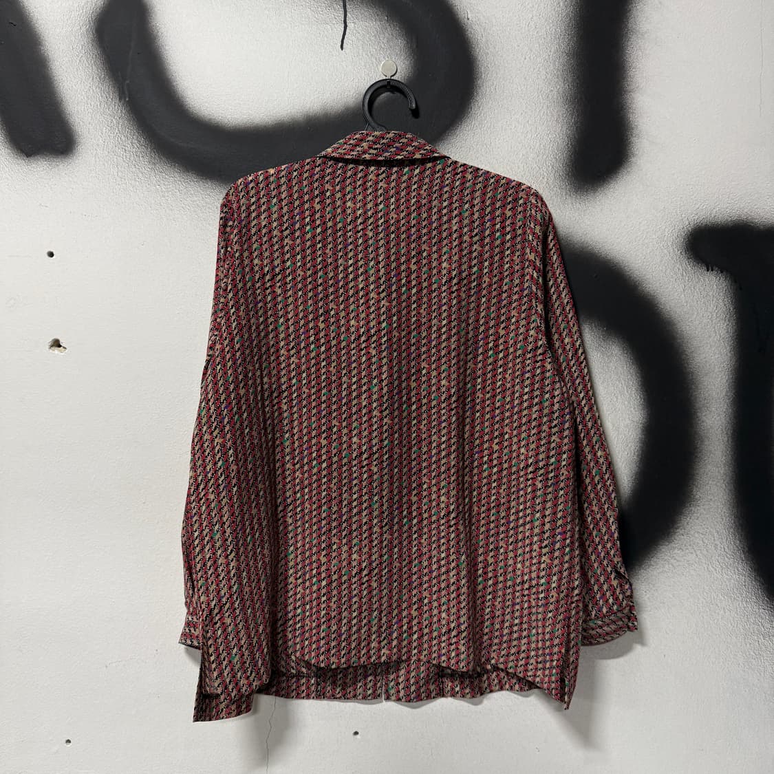 VTG 빈티지 기하학 하운드투스 스트라이프 패턴 원포켓 긴팔 셔츠 상품이미지2