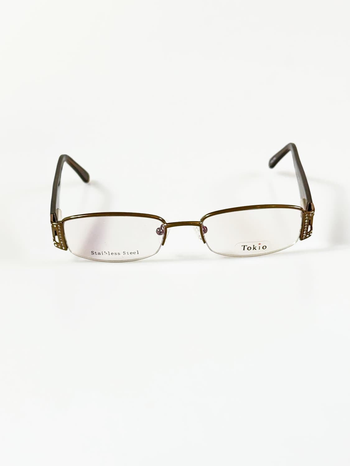 90s TOKIO 브라운 메탈 반무테 슬림 스퀘어 빈티지 안경 상품이미지1