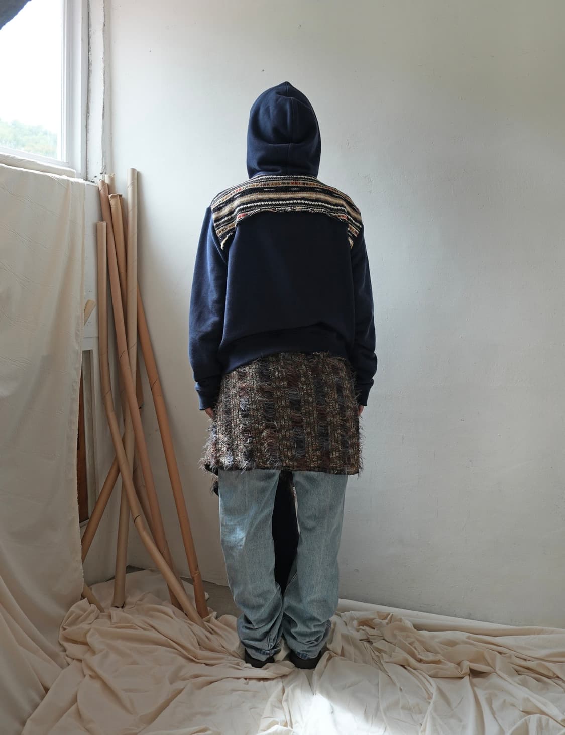 0tape block hooded zipup navy 상품이미지3