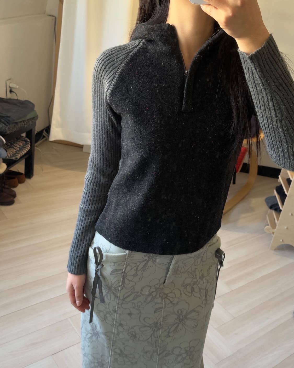 [RICH NOBLE] raglan knit half hoodie zip 상품이미지6