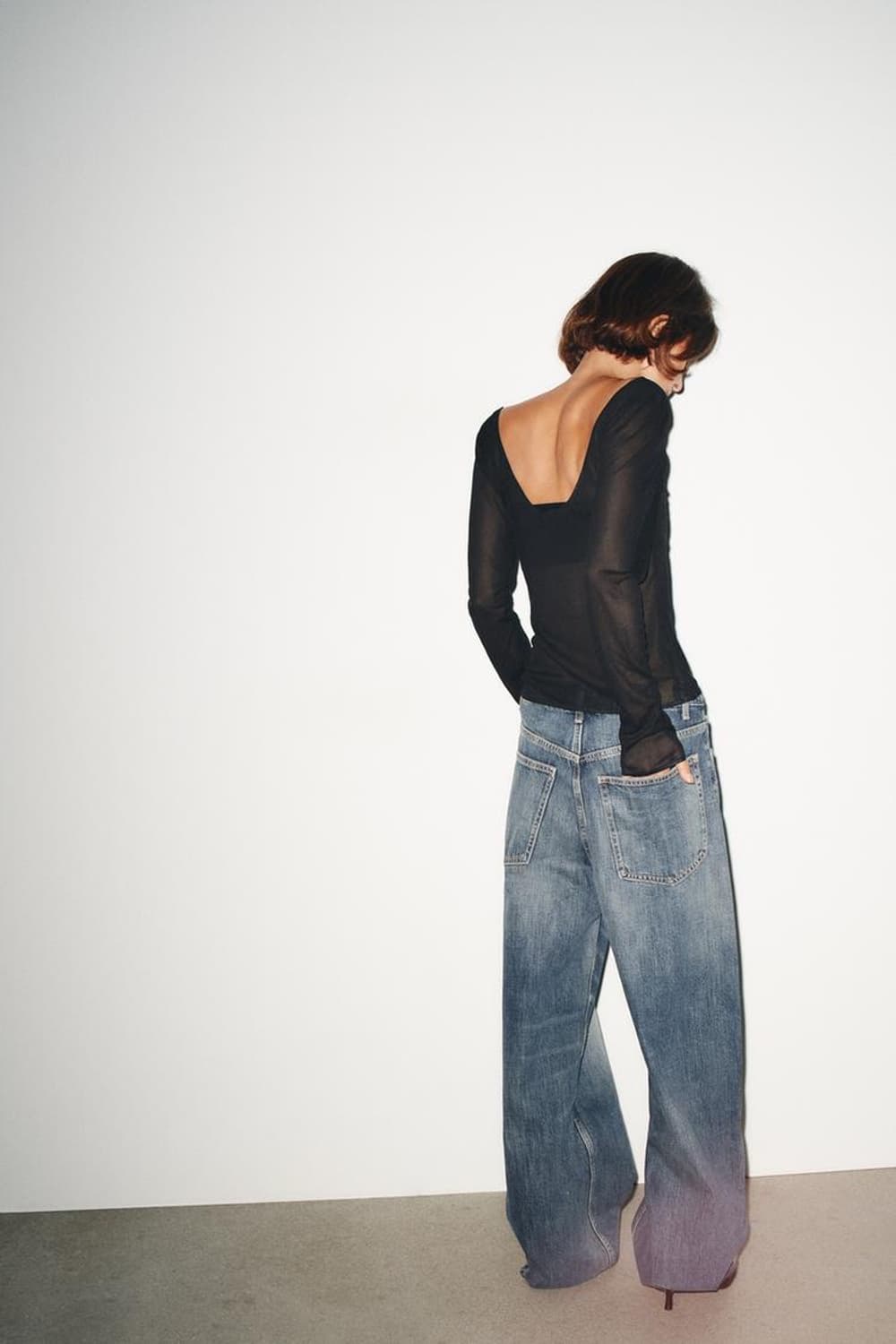 ZARA 자라 시스루 브이넥 니트 탑 티셔츠 블랙 상품이미지3