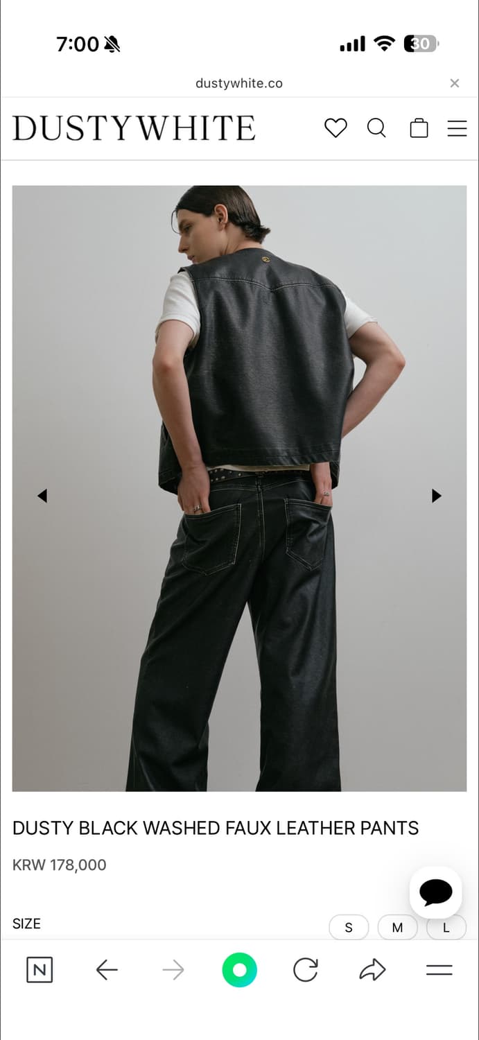 더스티화이트 블랙 레더 팬츠 M 판매 상품이미지3