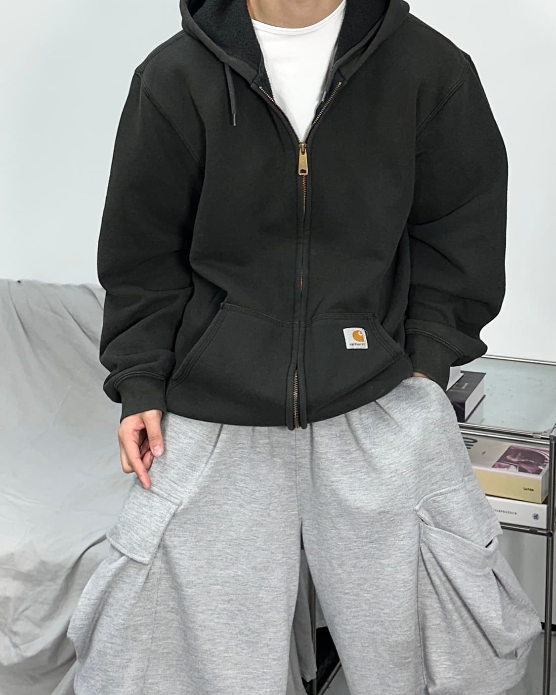 칼하트 블랙 미드웨이트 후드집업 M 상품이미지2