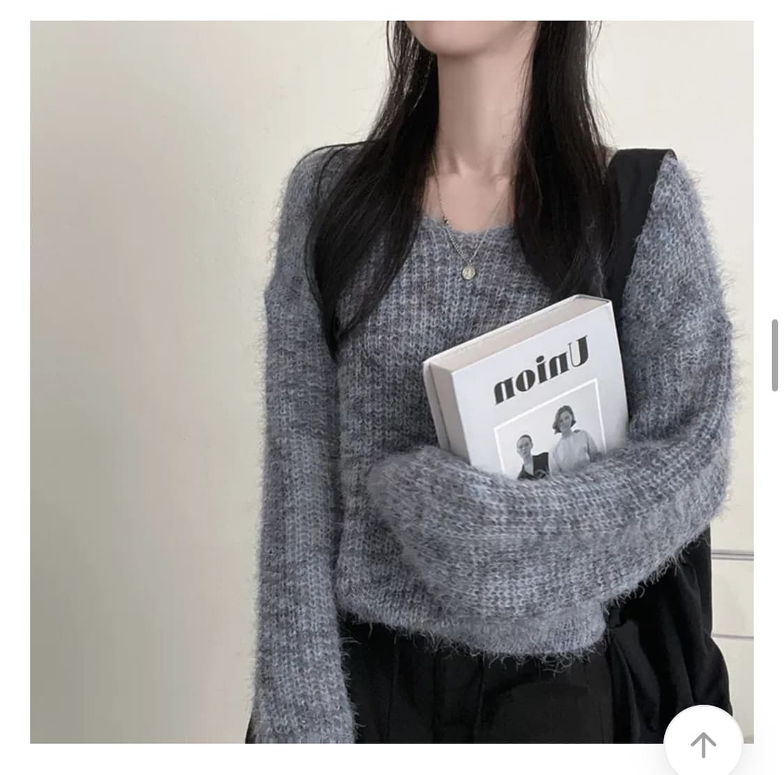 믹스보카시 솔잎사 퍼니트 긴팔 루즈핏 입술넥 그레이 상품이미지2