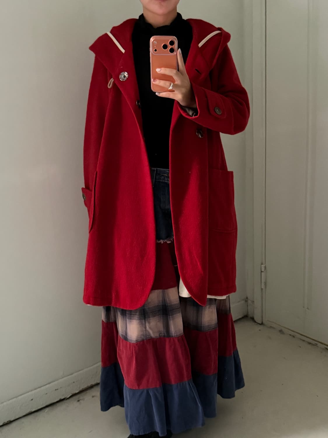 일본빈티지 kha:ki 레드 울 더플코트 상품이미지4