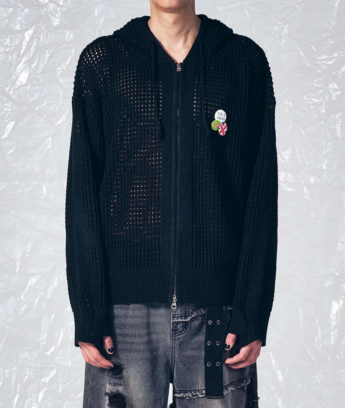 스키즘 인듀싱 Cross Mesh Zip Hoodie Black 유니섹스 상품이미지1