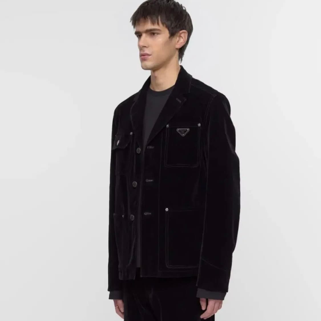 [S+급/56] 프라다 벨벳 데님 블루종 자켓 블랙 상품이미지9