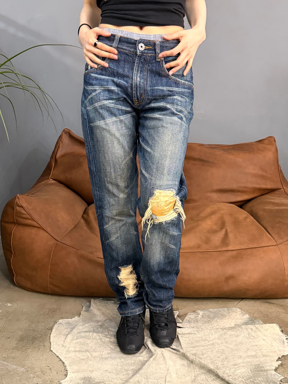 데미지 워싱 와이드 데님 팬츠 상품이미지2