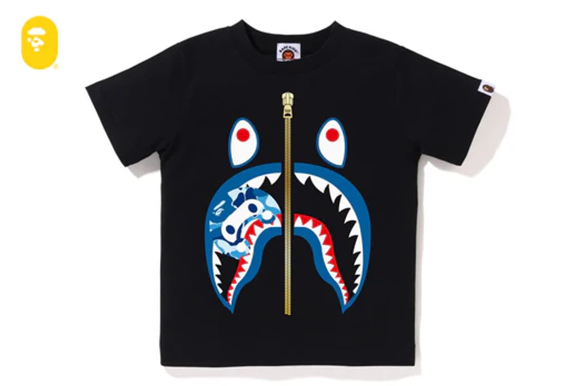 [160] 베이프 ABC 블루카모 마일로 인 샤크 반팔티 블랙 키즈 상품이미지1