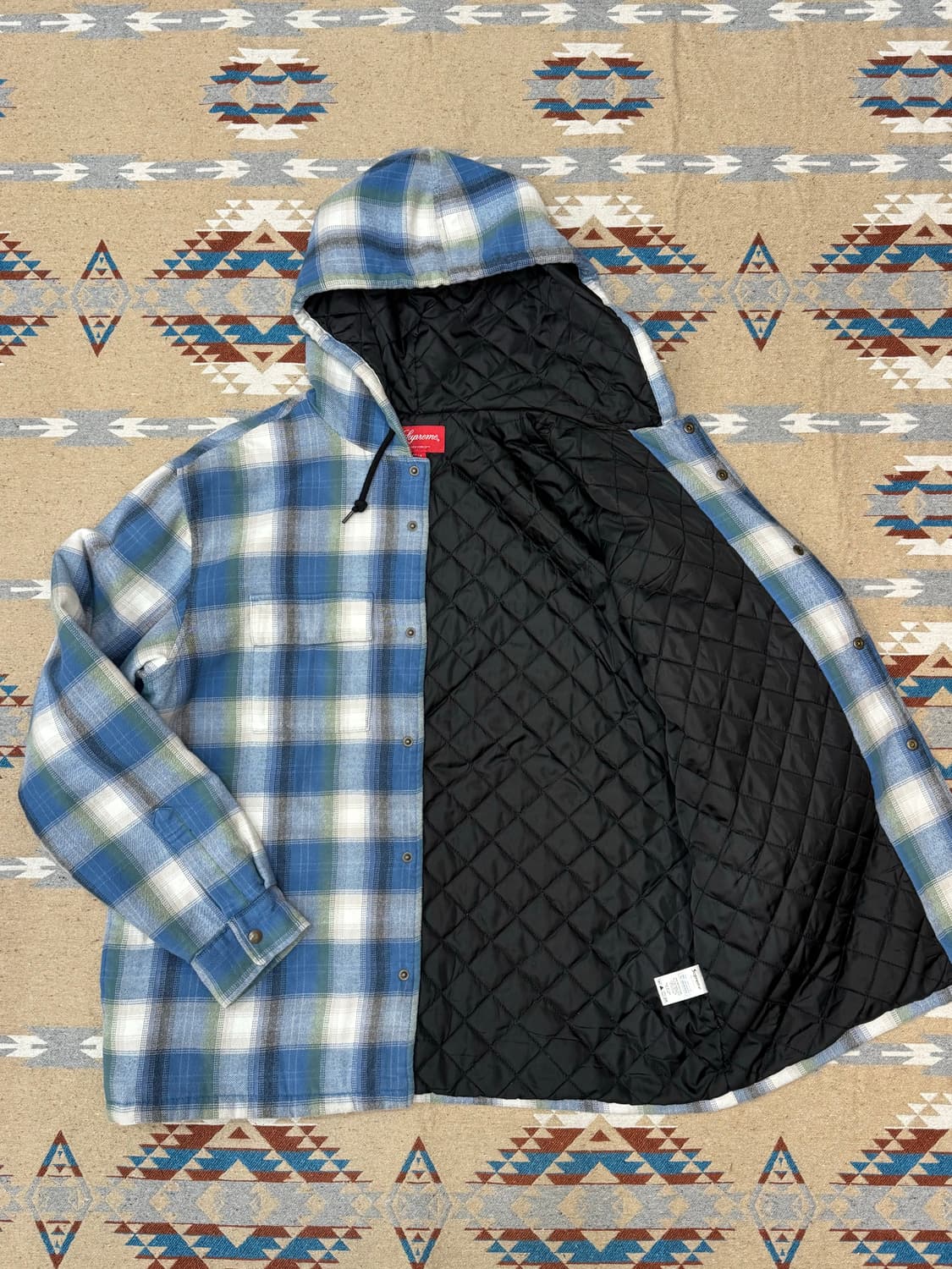 [M] 슈프림 퀼티드 후디드 플레이드 셔츠 블루 상품이미지4