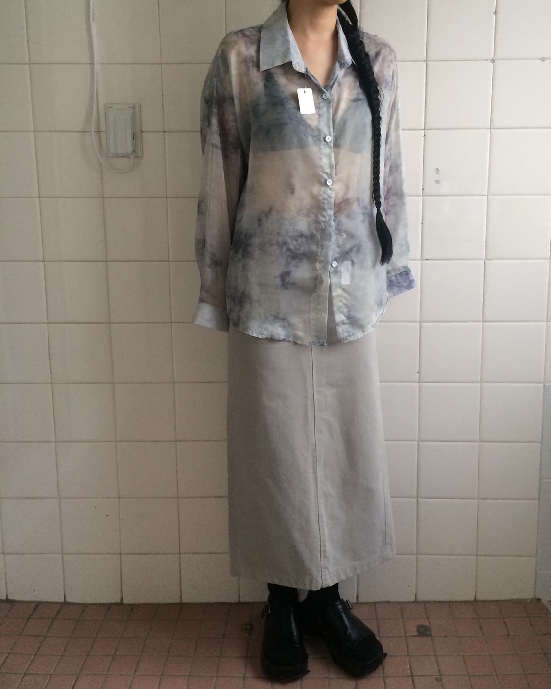 Dyed printing see through shirt 상품이미지5
